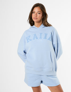Kaiia Studio Borg Slogan Oversized Hoodie Light Blue