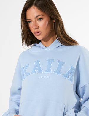Kaiia Studio Borg Slogan Oversized Hoodie Light Blue