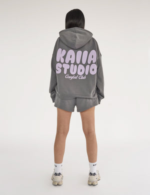 Kaiia Studio Bubble Logo Oversized Hoodie Dark Grey & Lilac