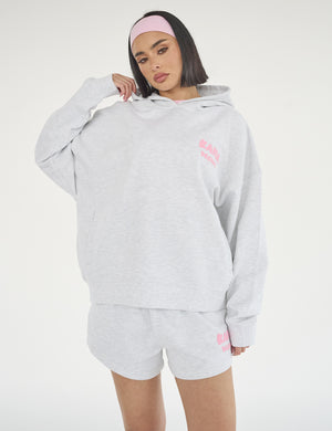 Kaiia Design Bubble Logo Oversized Hoodie Lt Grey Marl & Pink