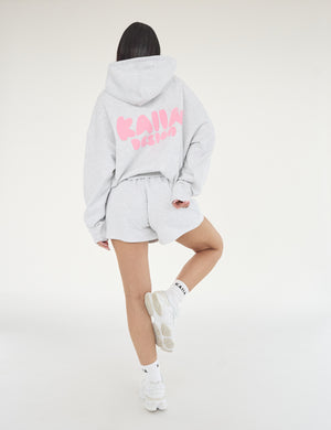 Kaiia Design Bubble Logo Oversized Hoodie Lt Grey Marl & Pink