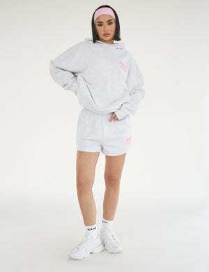 Kaiia Design Bubble Logo Oversized Hoodie Lt Grey Marl & Pink