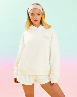 Kaiia Design Bubble Logo Oversized Hoodie Cream & Rainbow