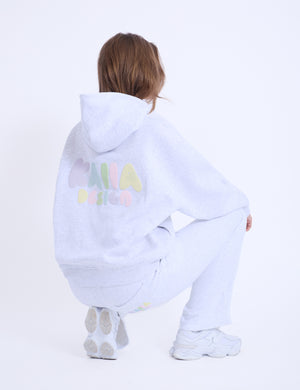 Kaiia Design Bubble Logo Oversized Hoodie in Light Grey Marl & Rainbow