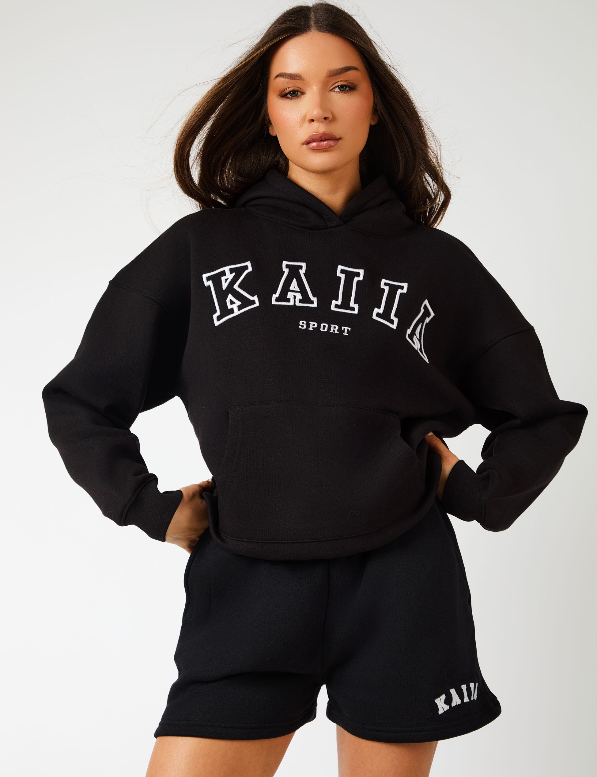 Kaiia Sport Logo Oversized Hoodie Black | Public Desire
