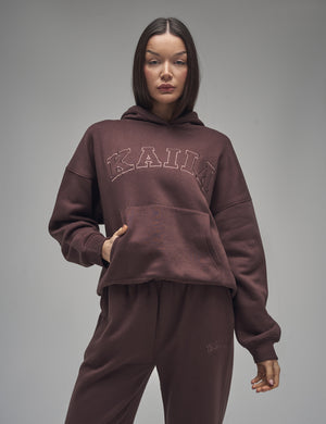 Kaiia Slogan Oversized Hoodie Mocha