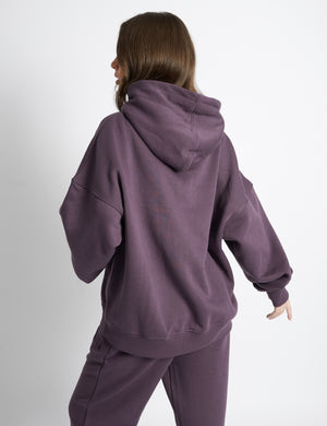 Kaiia Borg Slogan Oversized Hoodie Deep Purple
