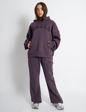 Kaiia Borg Slogan Oversized Hoodie Deep Purple