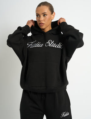 Kaiia Script Logo Oversized Hoodie Black