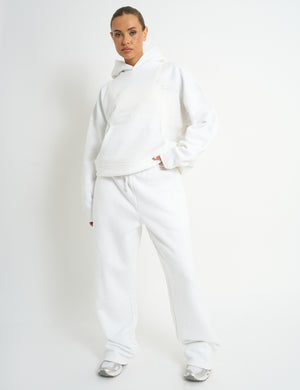 Kaiia Logo Embossed Oversized Hoodie White