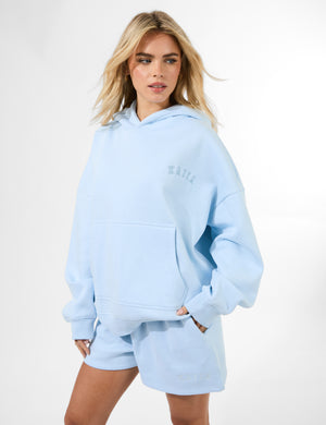 Kaiia Logo Embossed Oversized Hoodie Pale Blue