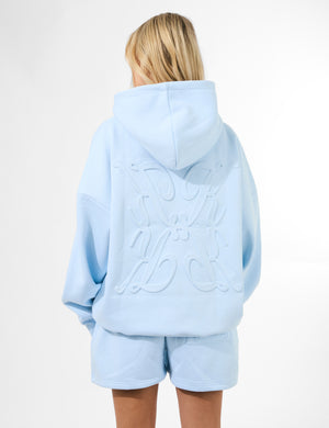 Kaiia Logo Embossed Oversized Hoodie Pale Blue