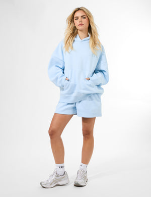 Kaiia Logo Embossed Oversized Hoodie Pale Blue