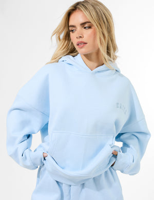 Kaiia Logo Embossed Oversized Hoodie Pale Blue