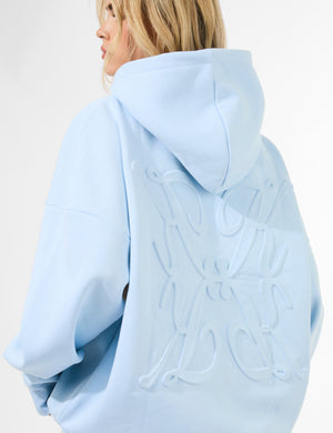 Kaiia Logo Embossed Oversized Hoodie Pale Blue