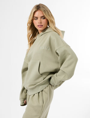 Kaiia Logo Embossed Oversized Hoodie Light Sage