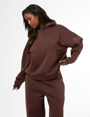 Kaiia Logo Embossed Oversized Hoodie Mocha