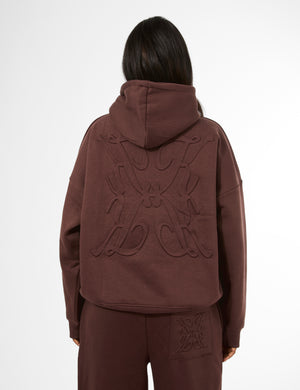 Kaiia Logo Embossed Oversized Hoodie Mocha