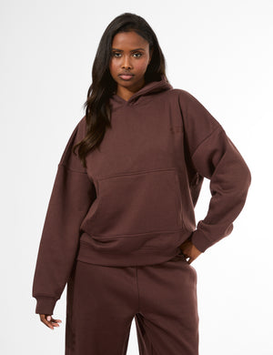 Kaiia Logo Embossed Oversized Hoodie Mocha