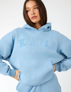 Kaiia Slogan Oversized Hoodie Steel Blue
