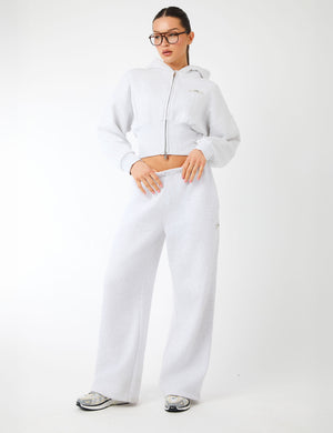 Kaiia Label Logo Corset Zip Through Hoodie Light Grey Marl
