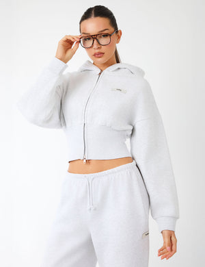 Kaiia Label Logo Corset Zip Through Hoodie Light Grey Marl