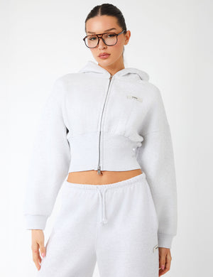 Kaiia Label Logo Corset Zip Through Hoodie Light Grey Marl