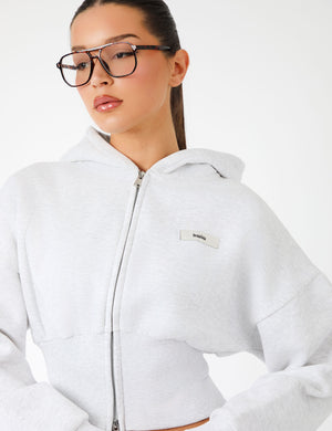 Kaiia Label Logo Corset Zip Through Hoodie Light Grey Marl