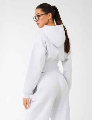 Kaiia Label Logo Corset Zip Through Hoodie Light Grey Marl