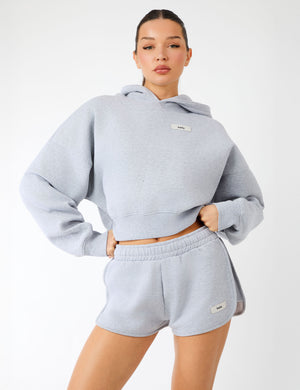 Kaiia Label Logo Cropped Oversized Hoodie Grey Marl
