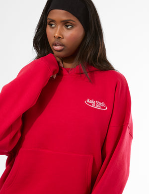 Kaiia Running Club Logo Oversized Hoodie Red