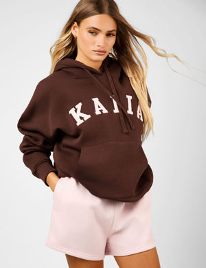 Kaiia Slogan Oversized Hoodie Peppercorn & Dusty Pink