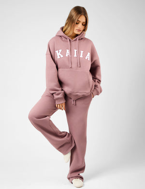 Kaiia Slogan Oversized Hoodie Rosewood & White