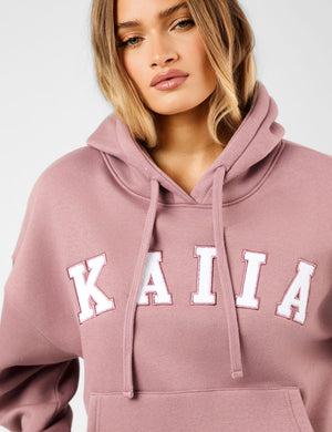 Kaiia Slogan Oversized Hoodie Rosewood & White