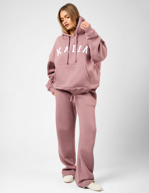 Kaiia Slogan Oversized Hoodie Rosewood & White