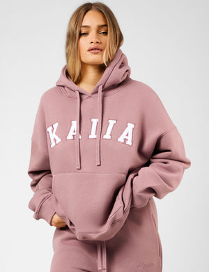 Kaiia Slogan Oversized Hoodie Rosewood & White