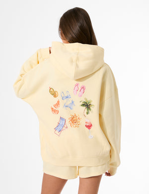 Kaiia Summer Back Graphic Oversized Hoodie Lemon