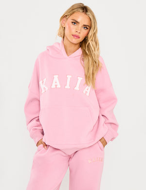 Kaiia Slogan Oversized Hoodie Rose Pink