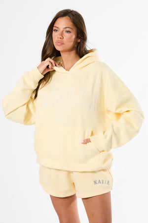Kaiia Slogan Oversized Hoodie Lemon & White