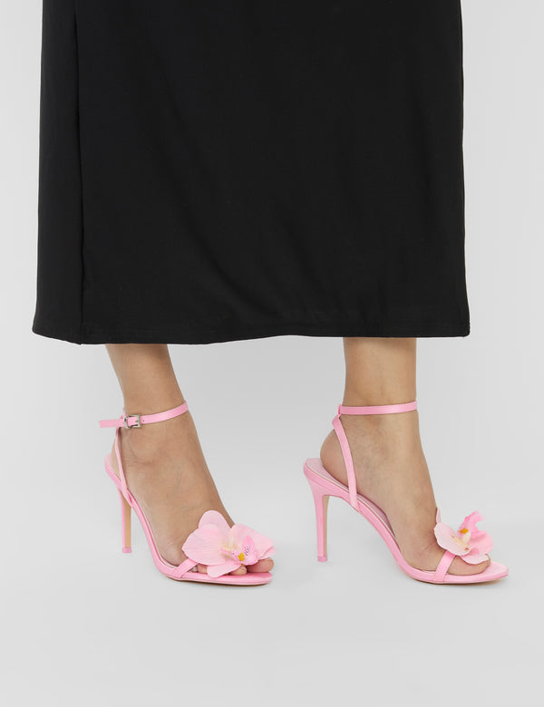 Mica Pink Satin & Pink Orchid Barely There Stiletto Mid Heels