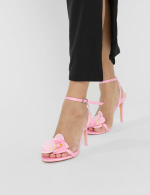 Mica Pink Satin & Pink Orchid Barely There Stiletto Mid Heels