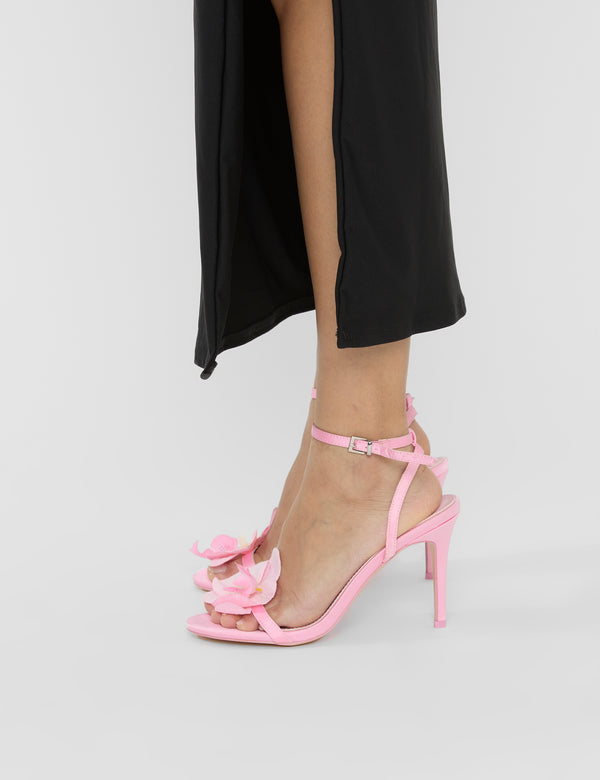 Mica Pink Satin & Pink Orchid Barely There Stiletto Mid Heels