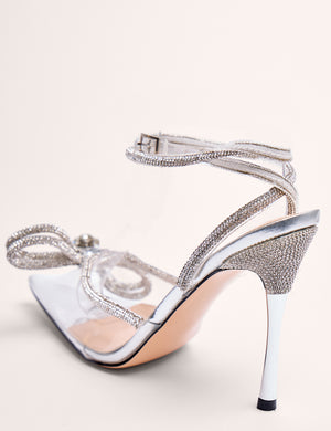 Midnight Clear Perspex Wrap Around Diamante Bow Pointed Toe High Heels