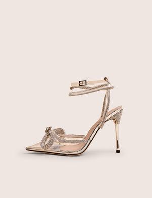 Midnight Clear Perspex Wrap Around Diamante Bow Pointed Toe High Heels