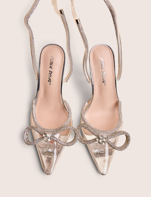 Midnight Clear Perspex Wrap Around Diamante Bow Pointed Toe High Heels