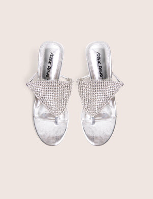 Mima Silver Diamante Embellished Kitten Heels