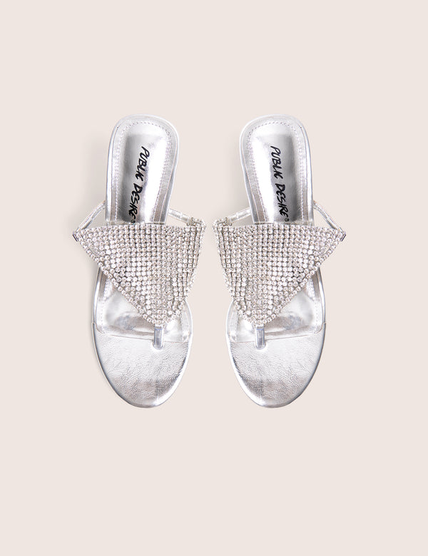 Mima Silver Diamante Embellished Kitten Heels