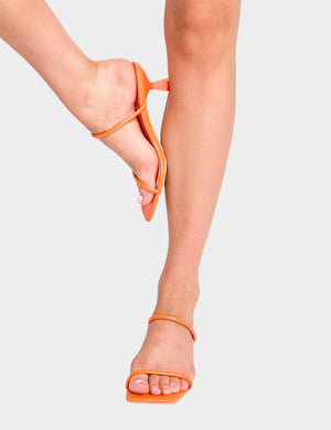 Mimi Orange Double Strap Mule Mid Heels