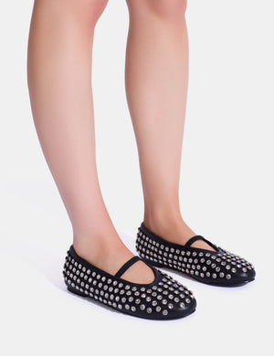 Mina Black Embellished Ballet Flat Pumps Public Desire