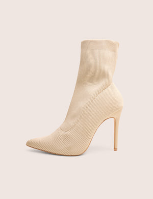 Mirival Off White Knitted Stiletto Sock Pointed Toe Ankle Boots